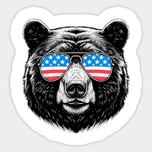 American Black Bear Sunglasses American Flag 4th of July Sticker